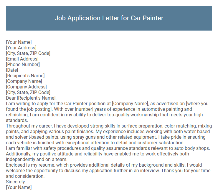 Job Application Letter for Car Painter