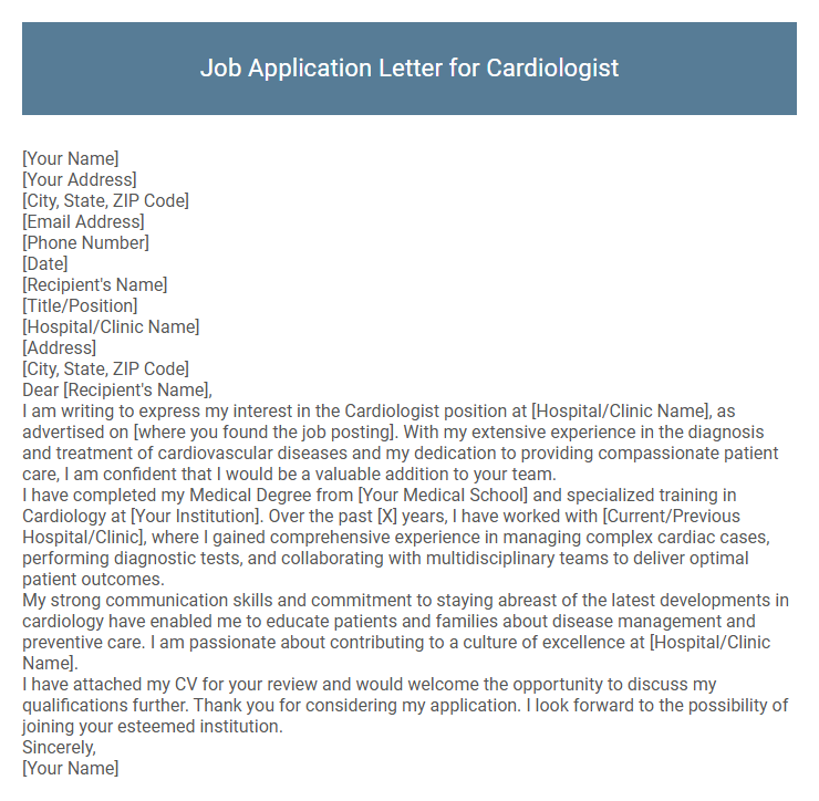 Job Application Letter for Cardiologist