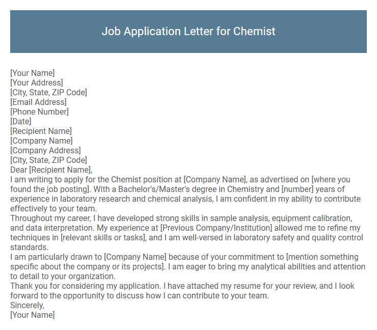 Job Application Letter for Chemist