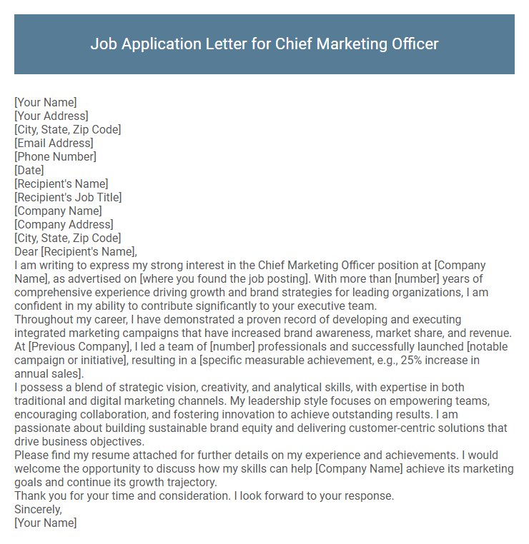 Job Application Letter for Chief Marketing Officer