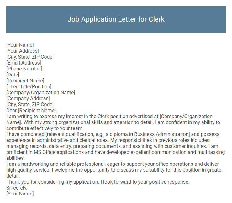 Job Application Letter for Clerk
