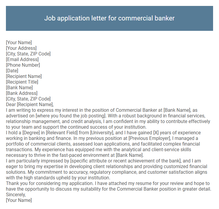 Job application letter for commercial banker