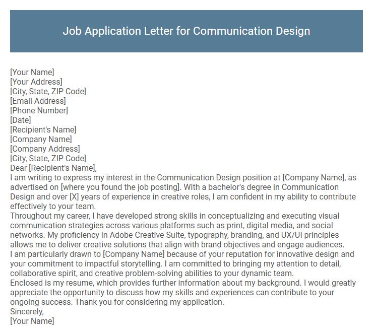 Job Application Letter for Communication Design