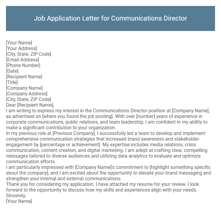 Job Application Letter for Communications Director