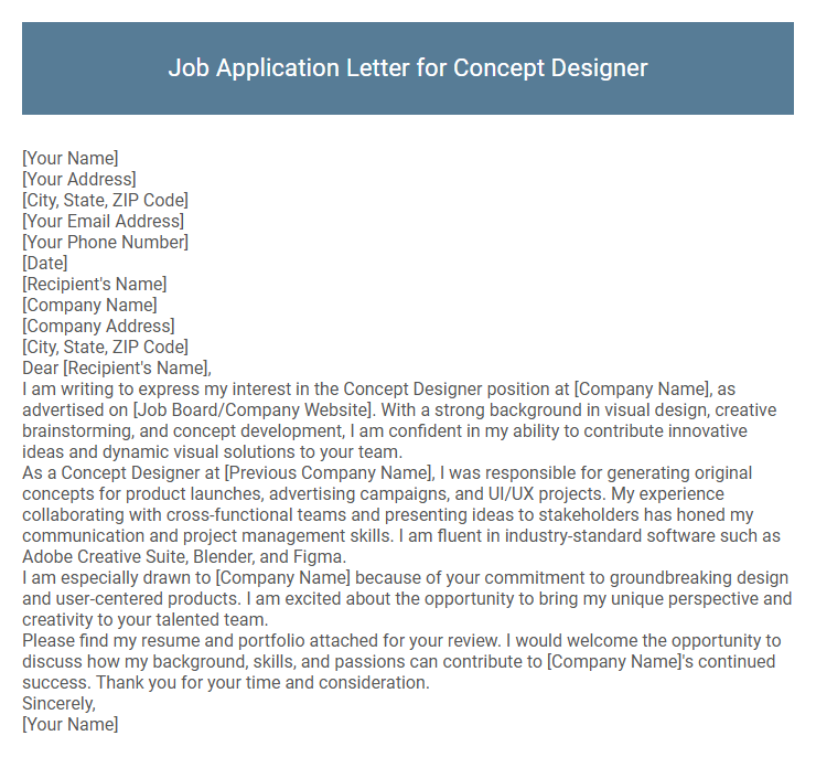 Job Application Letter for Concept Designer