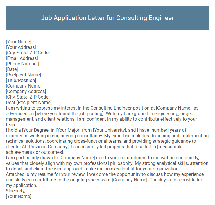 Job Application Letter for Consulting Engineer
