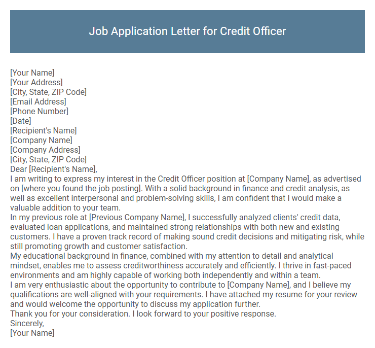 Job Application Letter for Credit Officer