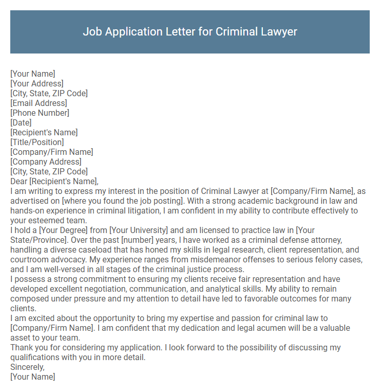 Job Application Letter for Criminal Lawyer
