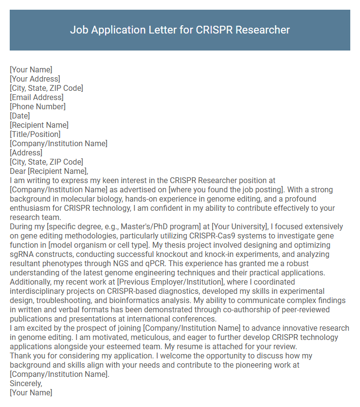 Job Application Letter for CRISPR Researcher