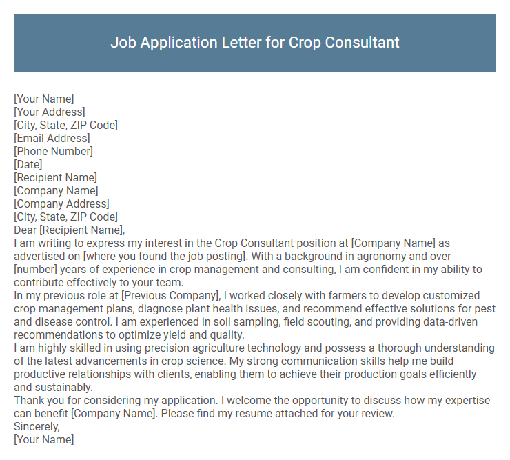 Job Application Letter for Crop Consultant