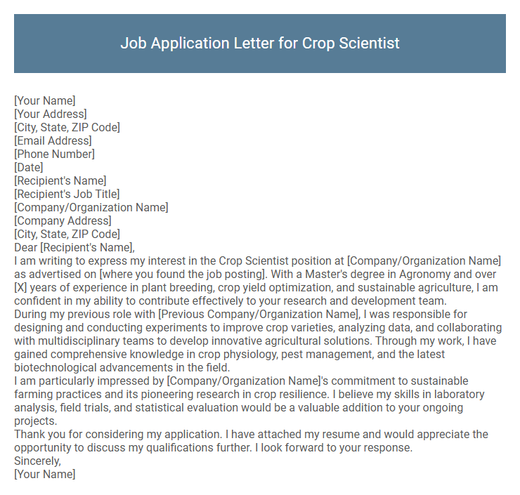 Job Application Letter for Crop Scientist