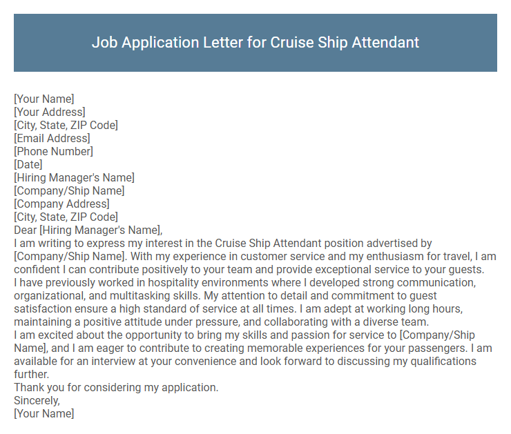 Job Application Letter for Cruise Ship Attendant