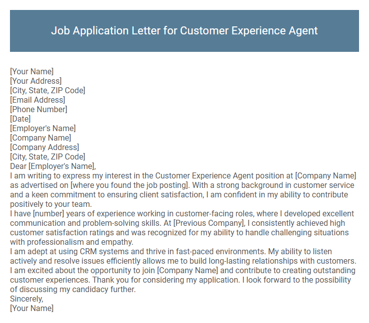 Job Application Letter for Customer Experience Agent