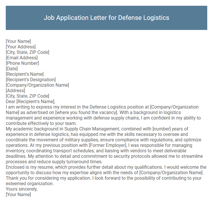 Job Application Letter for Defense Logistics
