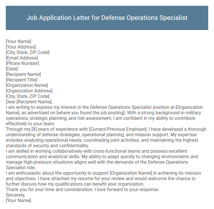 Job Application Letter for Defense Operations Specialist