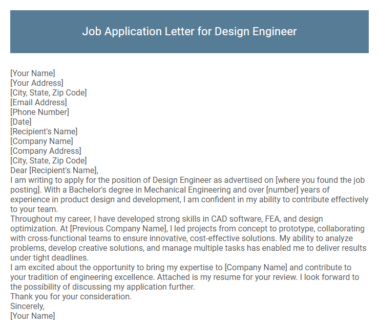 Job Application Letter for Design Engineer
