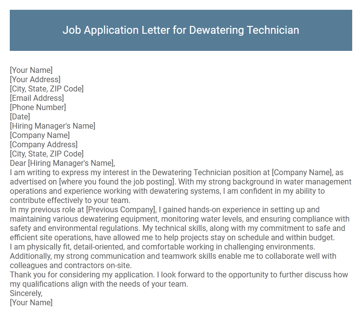 Job Application Letter for Dewatering Technician