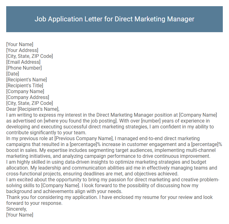 Job Application Letter for Direct Marketing Manager