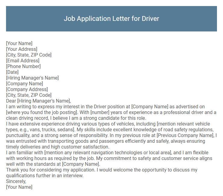 Job Application Letter for Driver