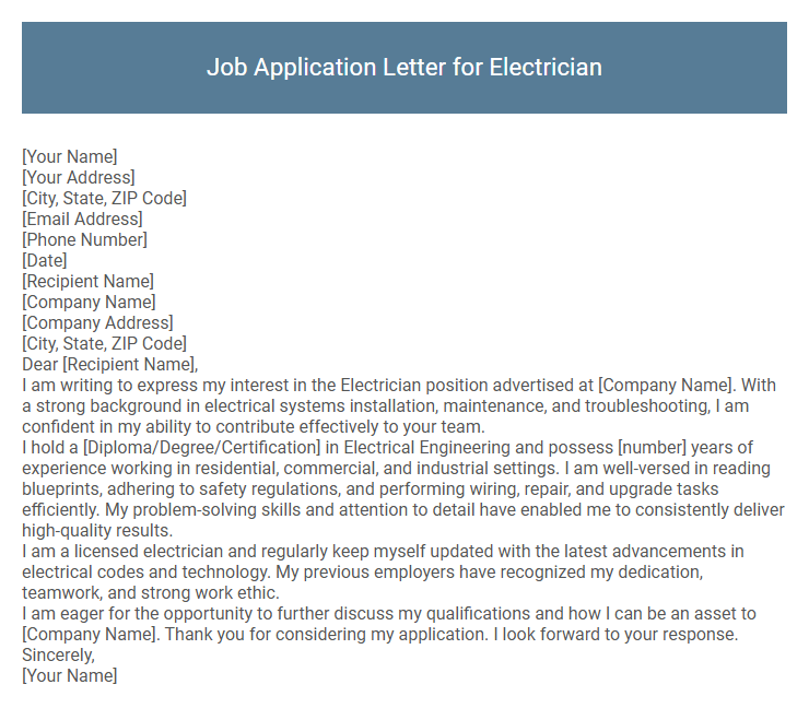 Job Application Letter for Electrician
