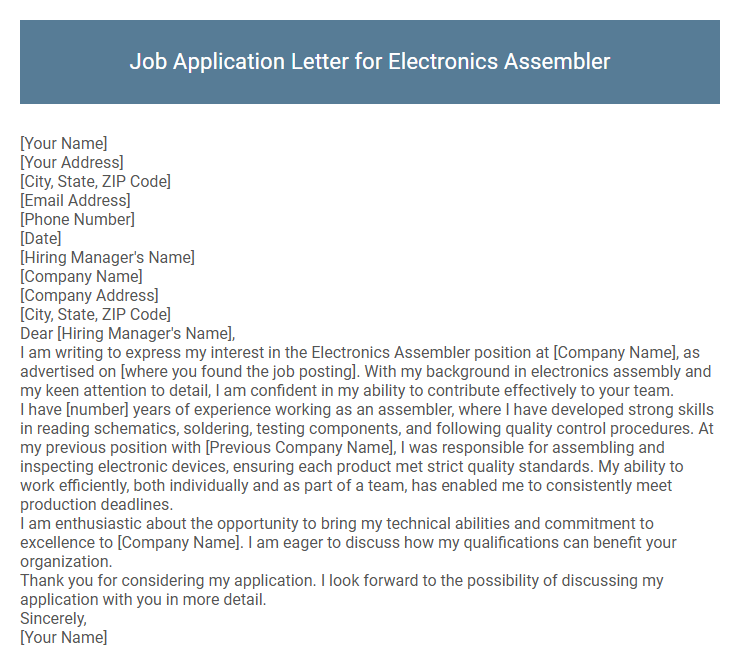 Job Application Letter for Electronics Assembler