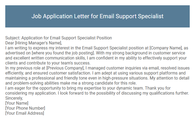 Job Application Letter for Email Support Specialist