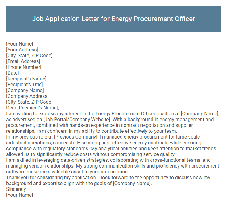 Job Application Letter for Energy Procurement Officer