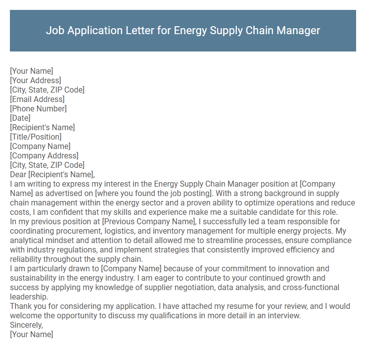 Job Application Letter for Energy Supply Chain Manager