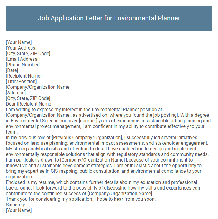 Job Application Letter for Environmental Planner