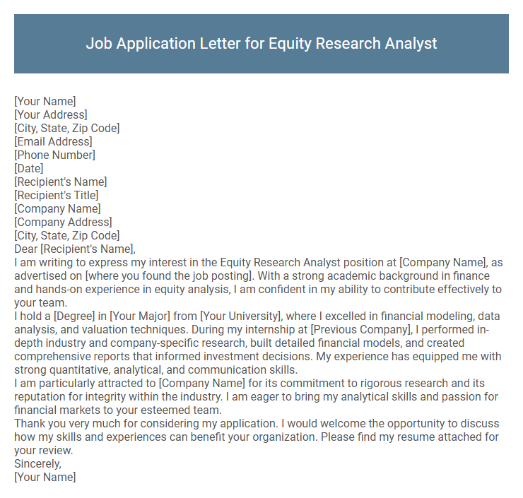 Job Application Letter for Equity Research Analyst