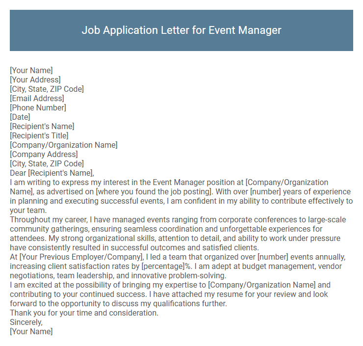 Job Application Letter for Event Manager