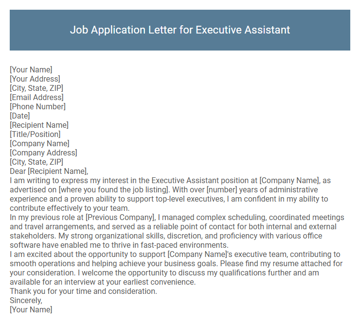 Job Application Letter for Executive Assistant