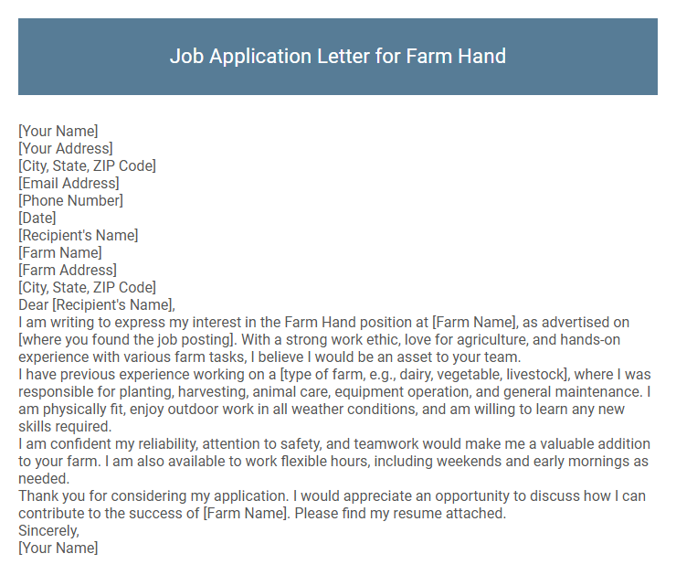 Job Application Letter for Farm Hand