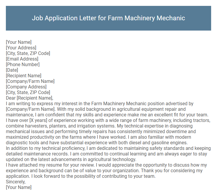 Job Application Letter for Farm Machinery Mechanic