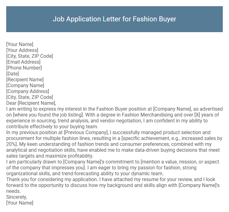 Job Application Letter for Fashion Buyer