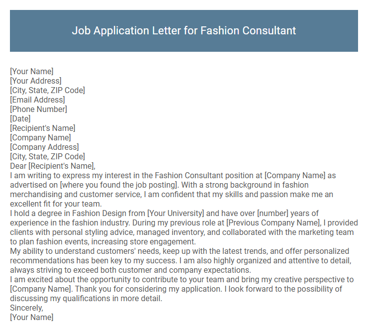 Job Application Letter for Fashion Consultant