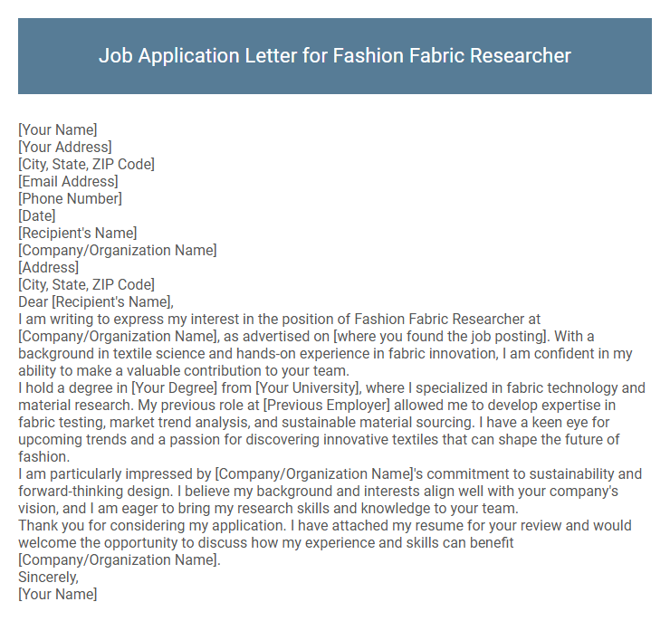 Job Application Letter for Fashion Fabric Researcher