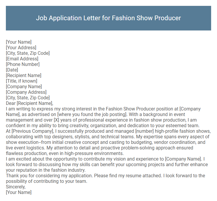 Job Application Letter for Fashion Show Producer