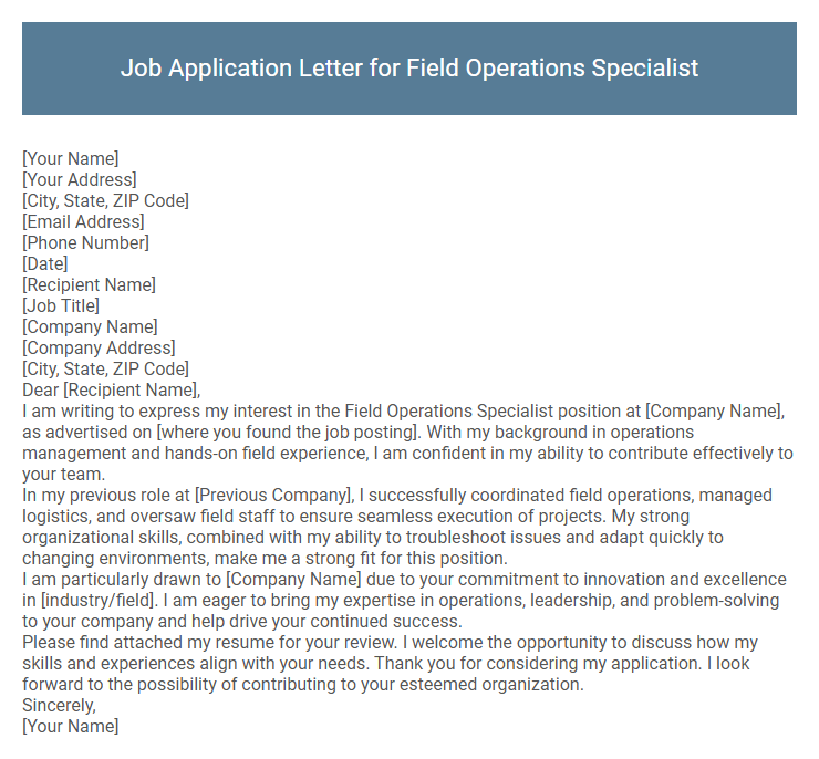 Job Application Letter for Field Operations Specialist