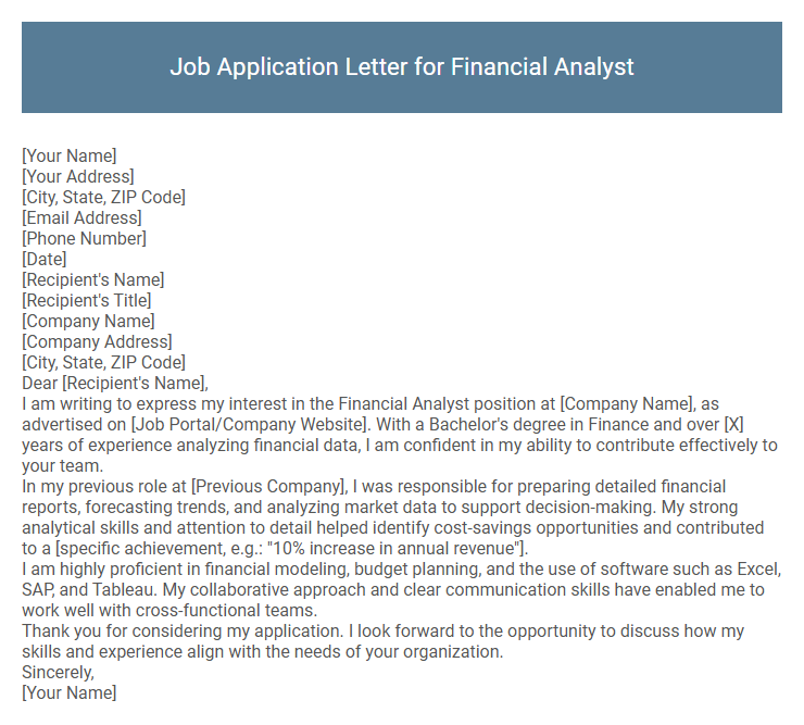 Job Application Letter for Financial Analyst