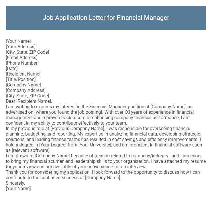 Job Application Letter for Financial Manager