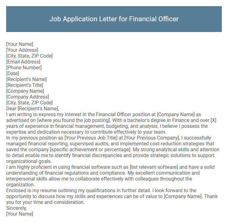 Job Application Letter for Financial Officer