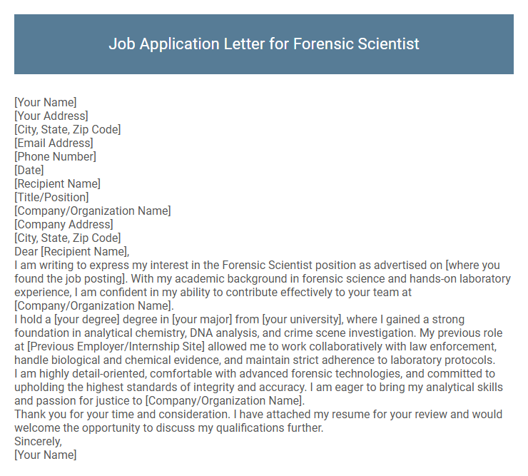 Job Application Letter for Forensic Scientist