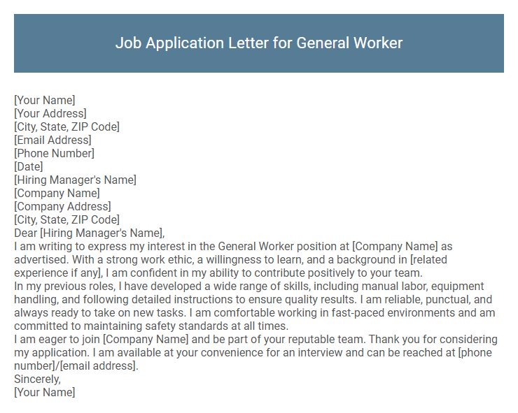 Job Application Letter for General Worker