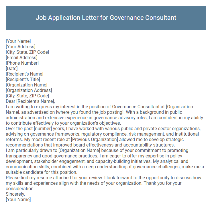 Job Application Letter for Governance Consultant
