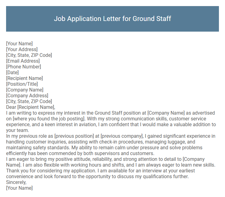 Job Application Letter for Ground Staff