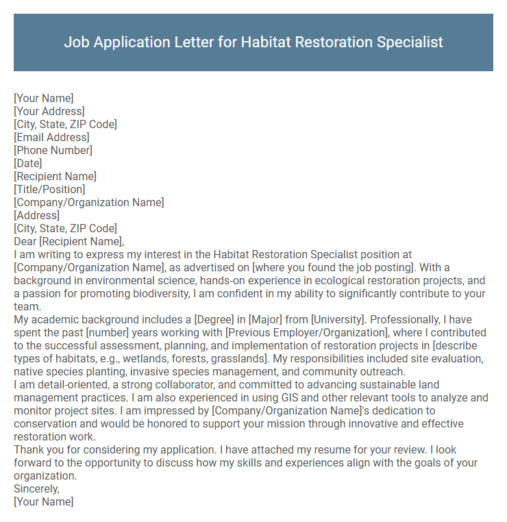 Job Application Letter for Habitat Restoration Specialist