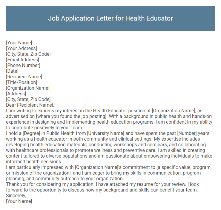 Job Application Letter for Health Educator