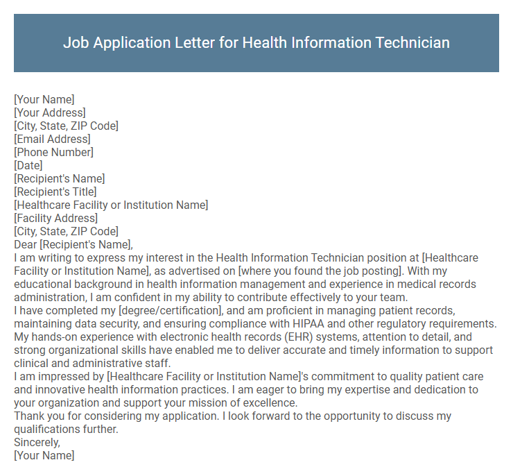 Job Application Letter for Health Information Technician