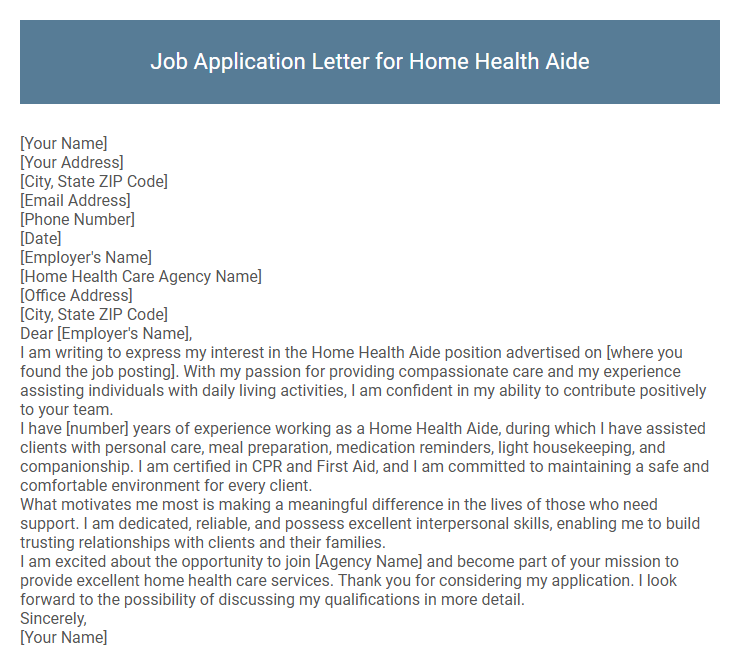 Job Application Letter for Home Health Aide